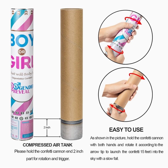 4 Gender Reveal Confetti Cannon in Pink - Picture 5 of 10